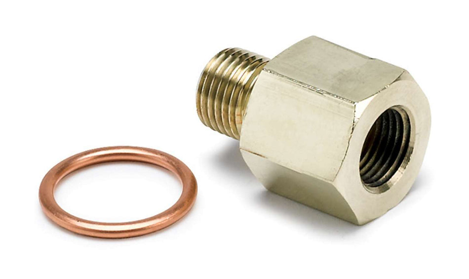 AutoMeter Fitting - Adapter - Straight - 1/8 in NPT Female to 10 mm x 1.00 Male - Brass - Natural - Oil Pressure Gauges - Each