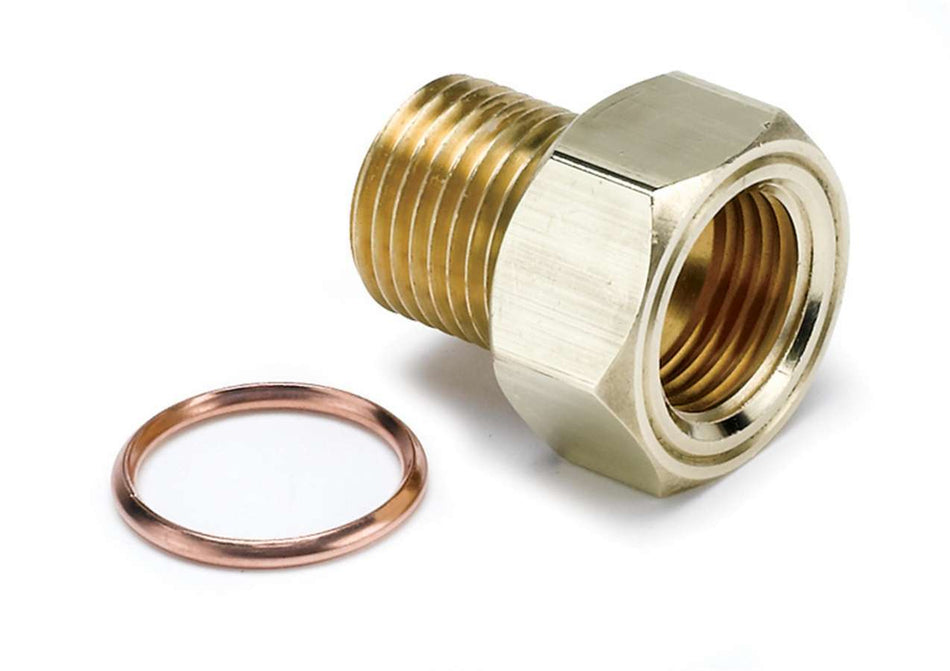 AutoMeter Fitting - Adapter - Straight - 5/8-18 in Female to 16 mm x 1.50 Male - Brass - Natural - Mechanical Temperature Gauges - Each