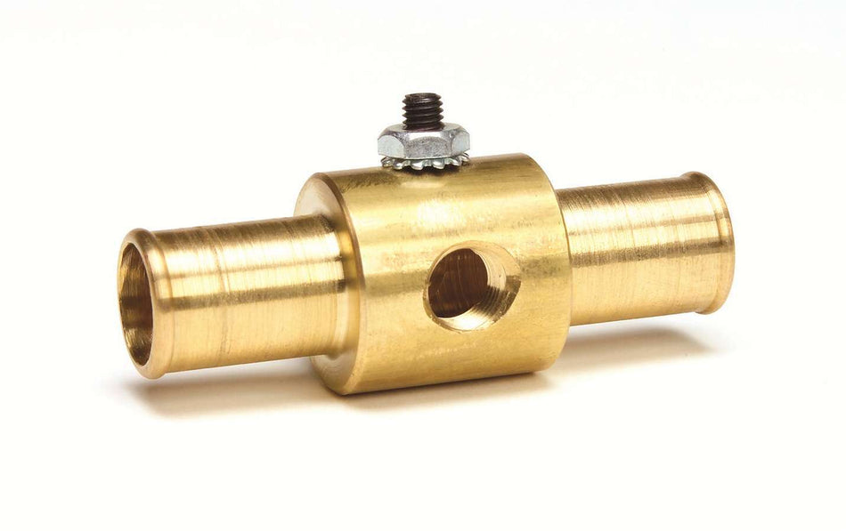AutoMeter Fitting - Gauge Adapter - Straight - 3/4 in Hose Barb to 3/4 in Hose Barb - 1/8 in NPT Gauge Port - Brass - Natural - Temperature Gauges - Each