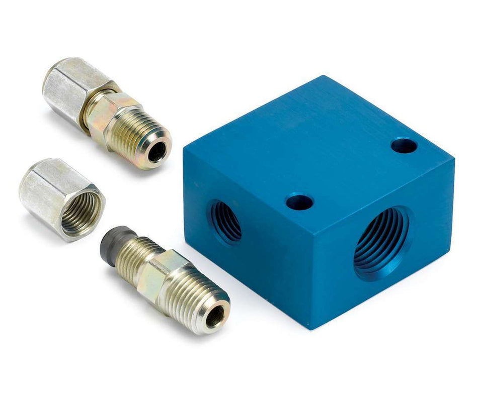 AutoMeter Temperature Manifold - 5/16 in OD Tubing - Aluminum - Blue Anodized - Fittings - Kit
