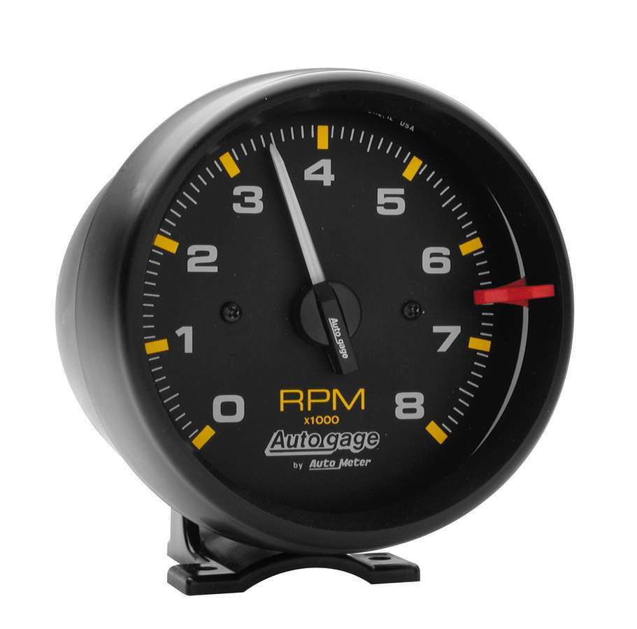 AutoMeter Tachometer - Auto Gage - 8000 RPM - Electric - Analog - 3-3/4 in Diameter - Pedestal Mount - Black Face - Each
