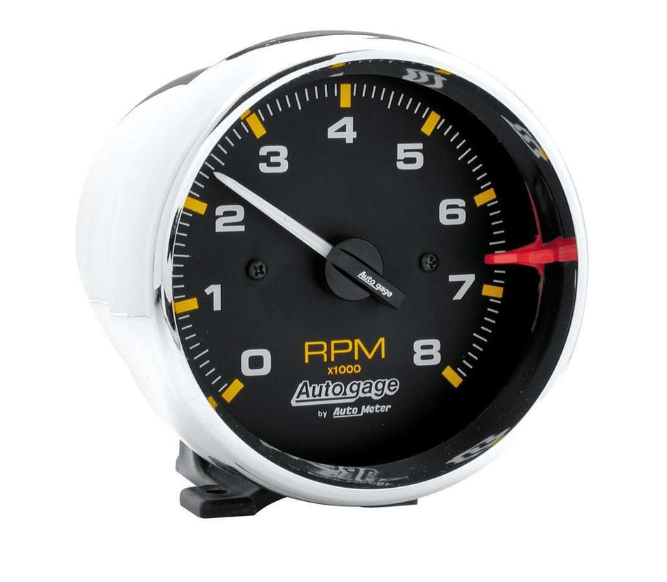AutoMeter Tachometer - Auto Gage - 8000 RPM - Electric - Analog - 3-3/4 in Diameter - Pedestal Mount - Black Face - Each
