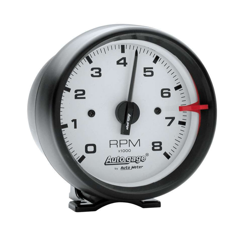 AutoMeter Tachometer - Auto Gage - 8000 RPM - Electric - Analog - 3-3/4 in Diameter - Pedestal Mount - White Face - Each