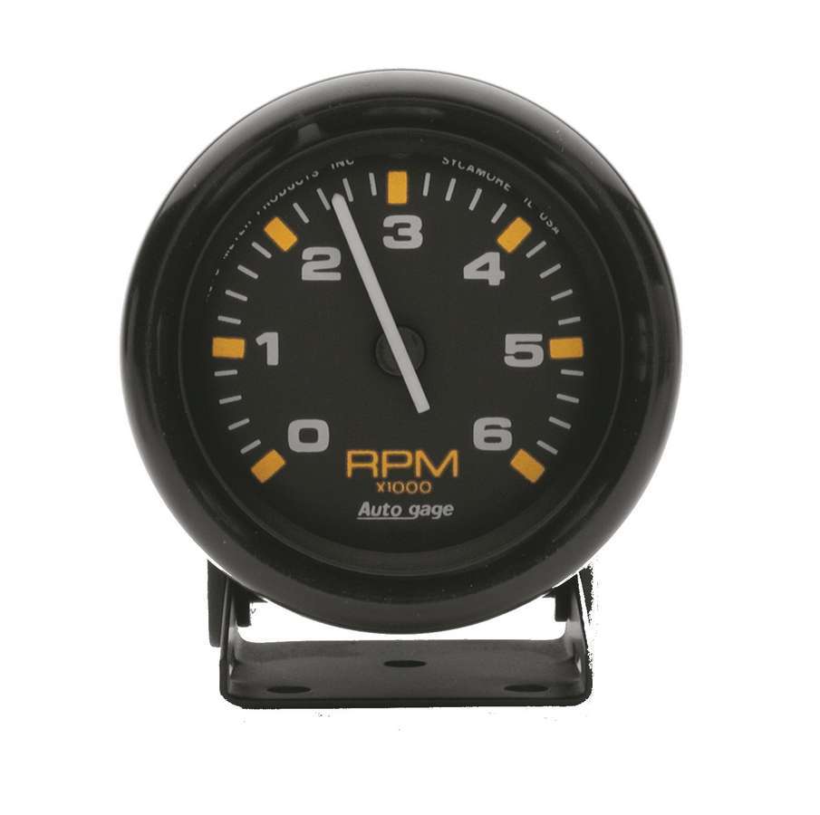 AutoMeter Tachometer - Auto Gage - 6000 RPM - Electric - Analog - 2-3/4 in Diameter - Pedestal Mount - Black Face - Each