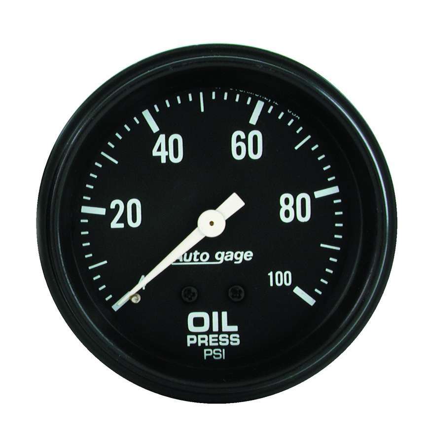 AutoMeter Oil Pressure Gauge - Auto Gage - 0-100 psi - Mechanical - Analog - Full Sweep - 2-5/8 in Diameter - Black Face - Each
