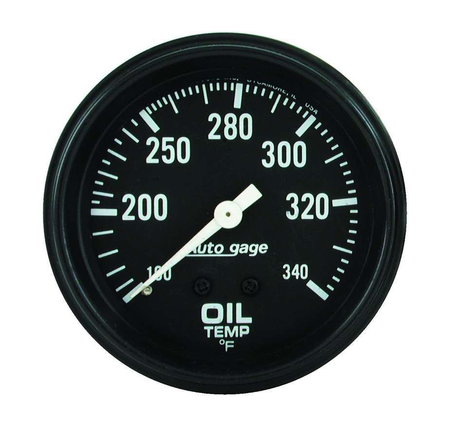 AutoMeter Oil Temperature Gauge - Auto Gage - 100-340 Degree F - Mechanical - Analog - Full Sweep - 2-5/8 in Diameter - Black Face - Each
