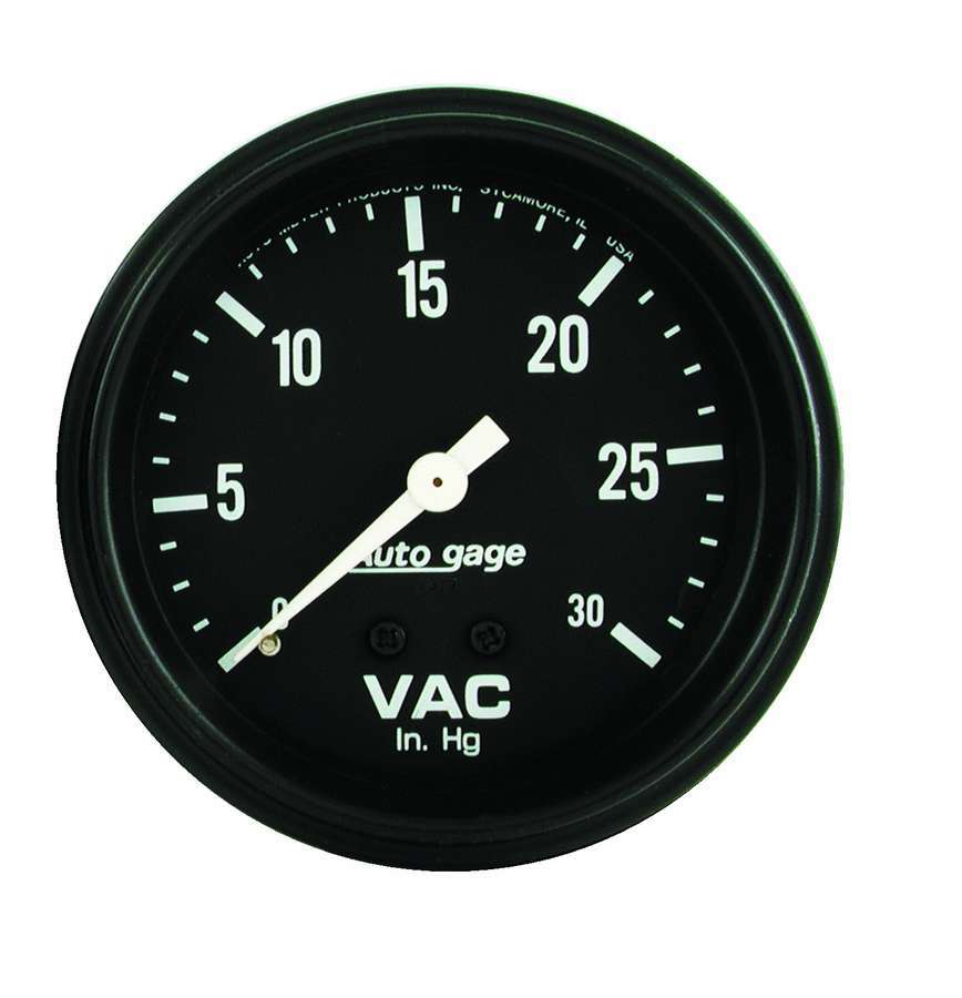 AutoMeter Vacuum Gauge - Auto Gage - 0-30 in HG - Mechanical - Analog - 2-5/8 in Diameter - Black Face - Each