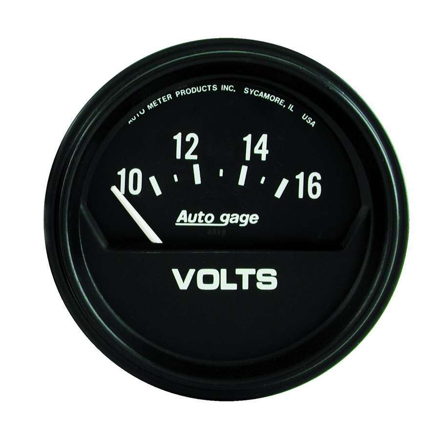 AutoMeter Voltmeter - Auto Gage - 10-16V - Electric - Analog - Short Sweep - 2-5/8 in Diameter - Black Face - Each
