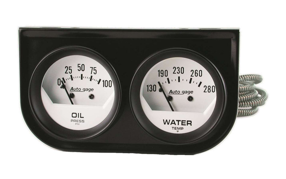 AutoMeter Gauge Panel Assembly - Auto Gage - Analog - Oil Pressure / Water Temperature - 2-1/16 in Diameter - White Face - Kit
