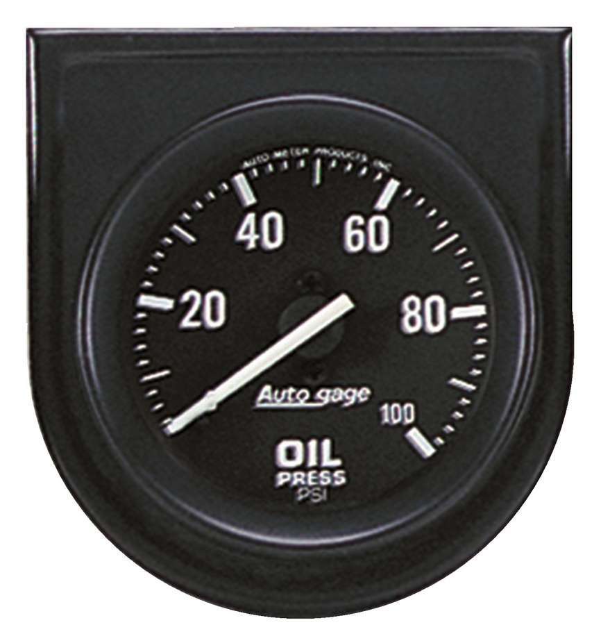 AutoMeter Oil Pressure Gauge - Auto Gage - 0-100 psi - Mechanical - Analog - Full Sweep - 2-1/16 in Diameter - Mounting Panel - Black Face - Each
