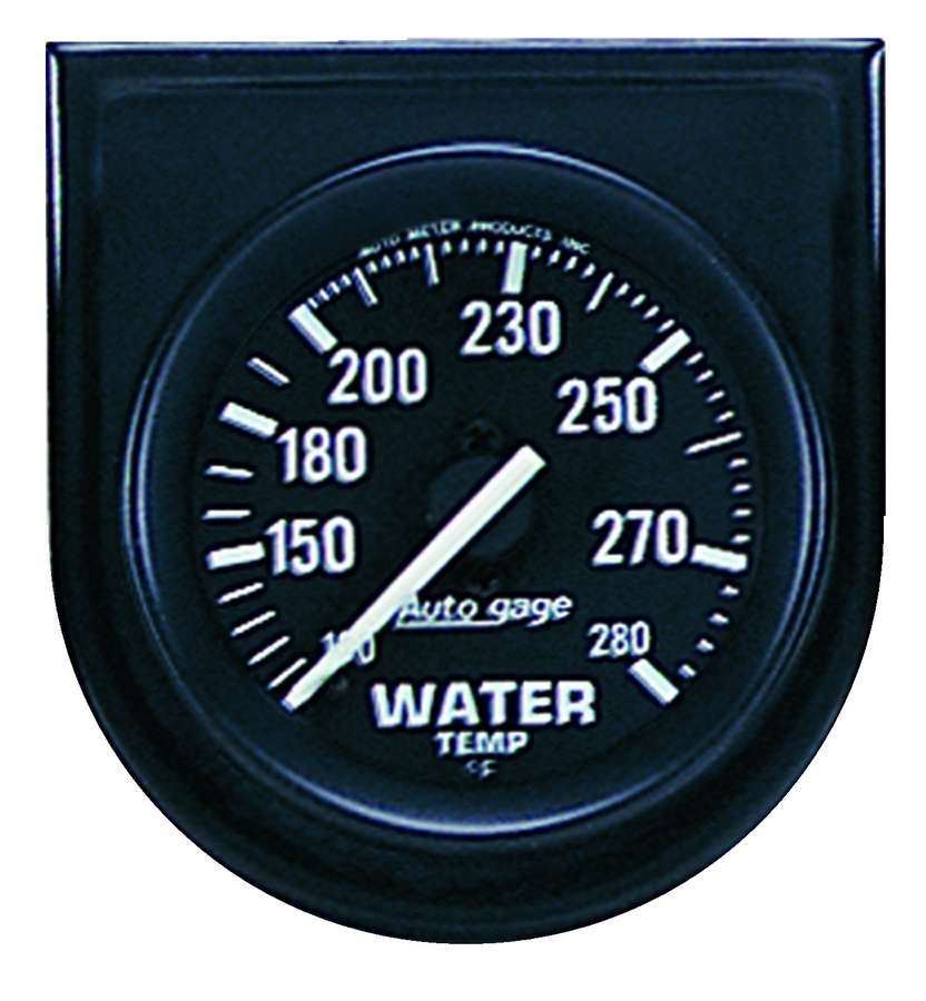 AutoMeter Water Temperature Gauge - Auto Gage - 100-280 Degree F - Mechanical - Analog - Full Sweep - 2-1/16 in Diameter - Panel Mount - Black Face - Each