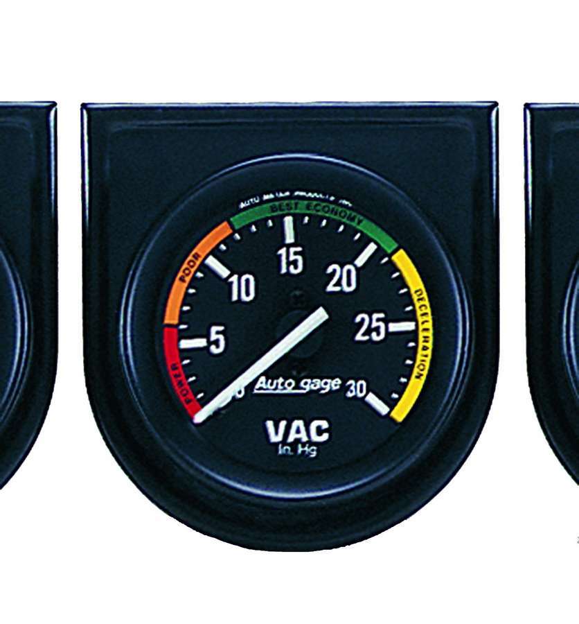 AutoMeter Vacuum Gauge - Auto Gage - 0-30 in HG - Mechanical - Analog - 2-1/16 in Diameter - Panel Included - Black Face - Each