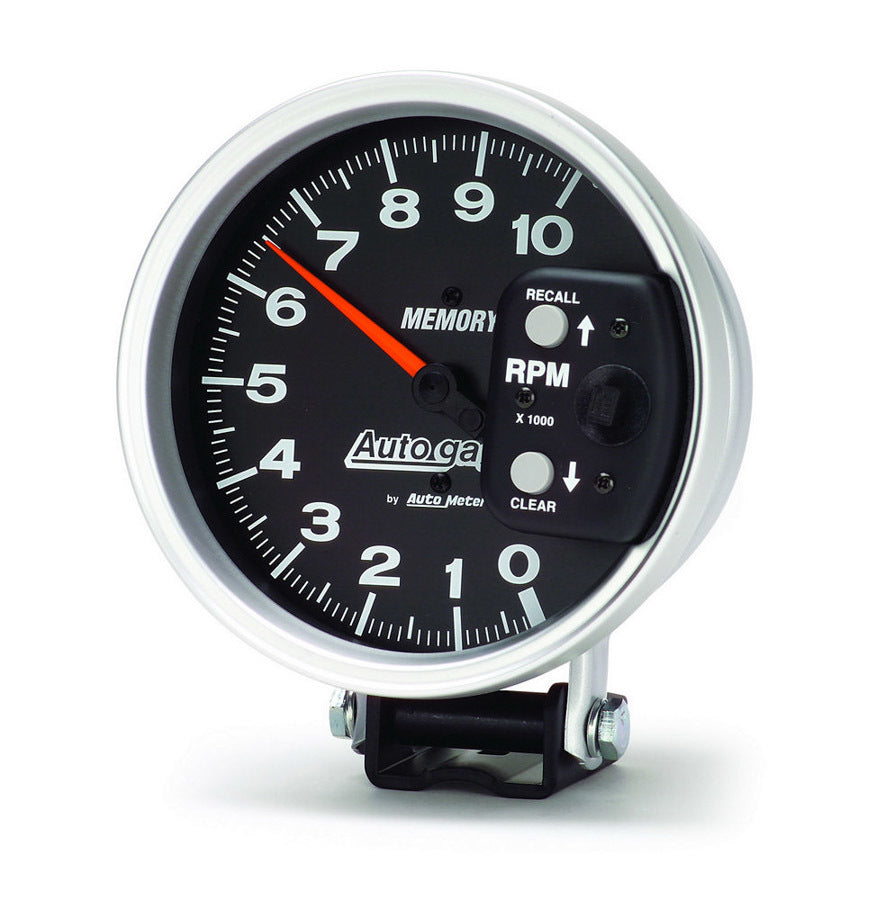 AutoMeter Tachometer - Auto Gage - 10000 RPM - Electric - Analog - 5 in Diameter - Pedestal Mount - Memory - Black Face - Each