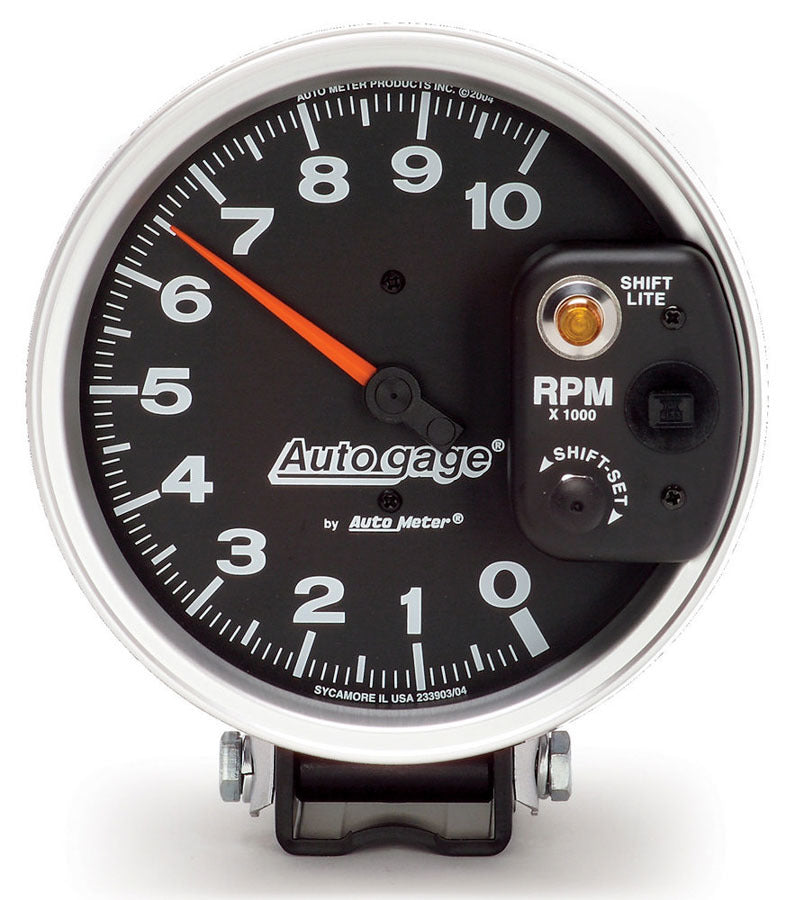 AutoMeter Tachometer - Auto Gage - 10000 RPM - Electric - Analog - 5 in Diameter - Pedestal Mount - Shift Light - Black Face - Each