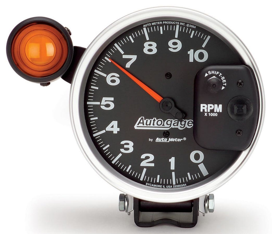 AutoMeter Tachometer - Auto Gage - 10000 RPM - Electric - Analog - 5 in Diameter - Pedestal Mount - Shift Light - Black Face - Each
