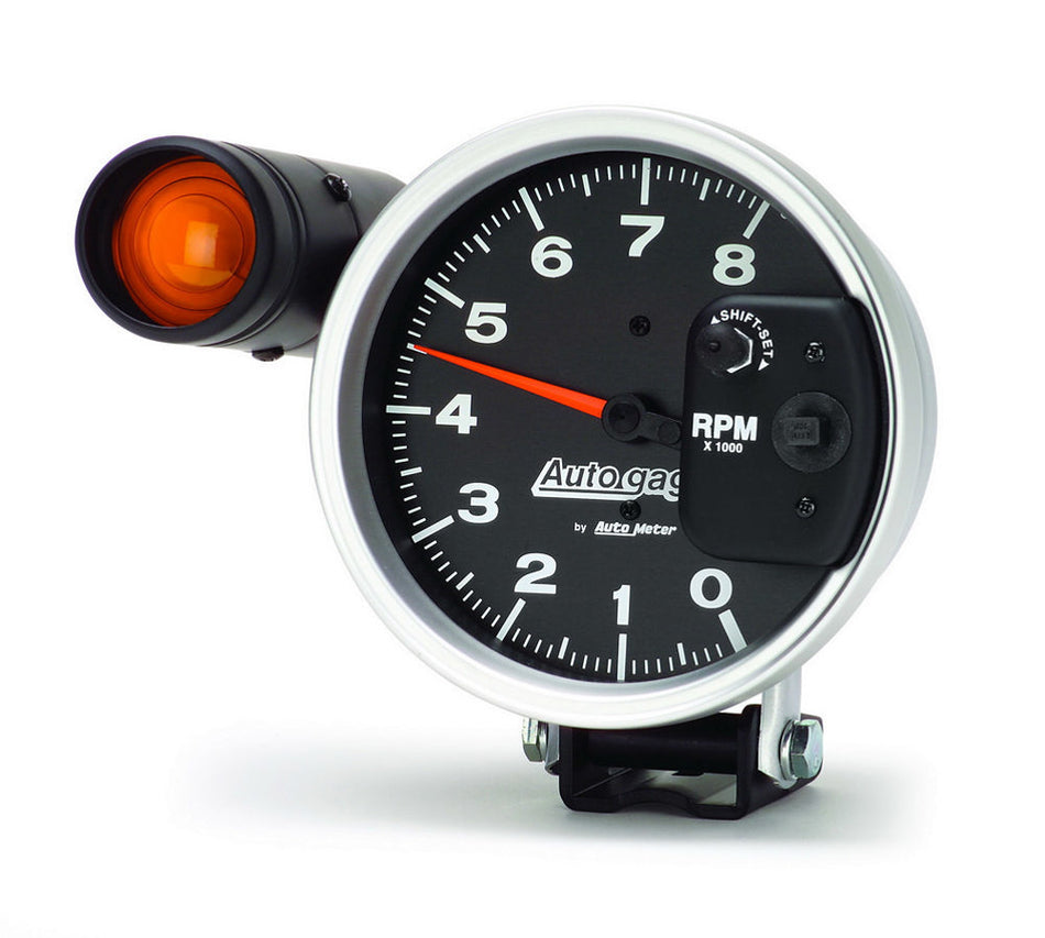 AutoMeter Tachometer - Auto Gage - 8000 RPM - Electric - Analog - 5 in Diameter - Pedestal Mount - Shift Light - Black Face - Each