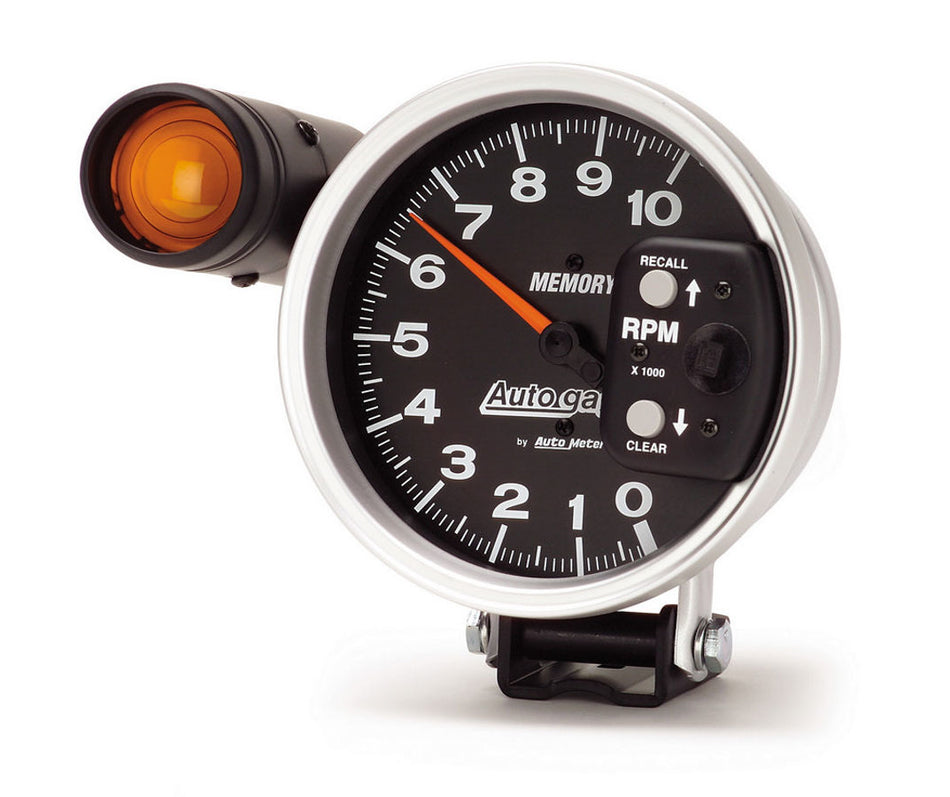 AutoMeter Tachometer - Auto Gage - 10000 RPM - Electric - Analog - 5 in Diameter - Pedestal Mount - Shift Light - Memory - Black Face - Each