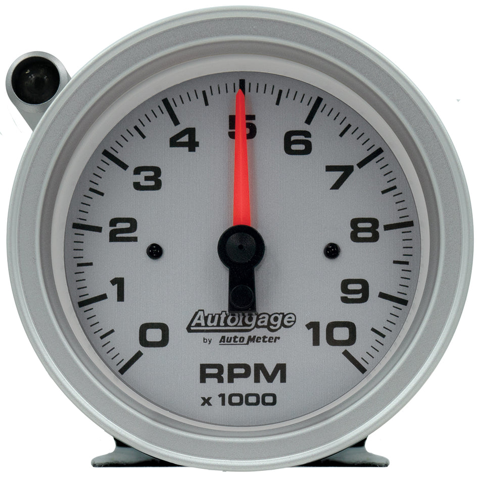 AutoMeter Tachometer - Auto Gage - 10000 RPM - Electric - Analog - 3-3/4 in Diameter - Pedestal Mount - Silver Face - Each