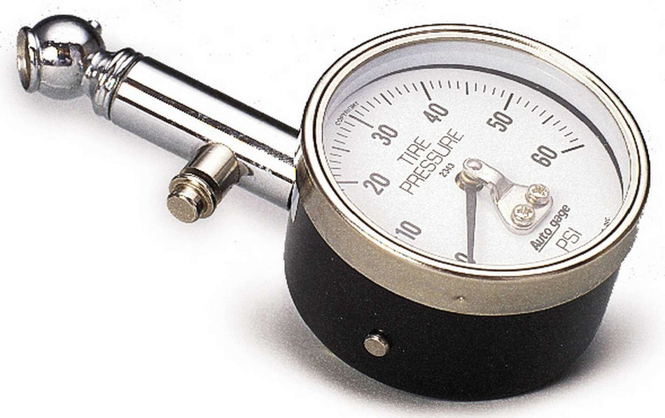 AutoMeter Tire Pressure Gauge - Auto Gage - 0-60 psi - Analog - 1-1/2 in Diameter - White Face - Each