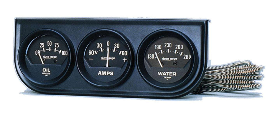 AutoMeter Gauge Panel Assembly - Auto Gage - Analog - amps / Oil Pressure / Water Temperature - 2-1/16 in Diameter - Black Face - Kit