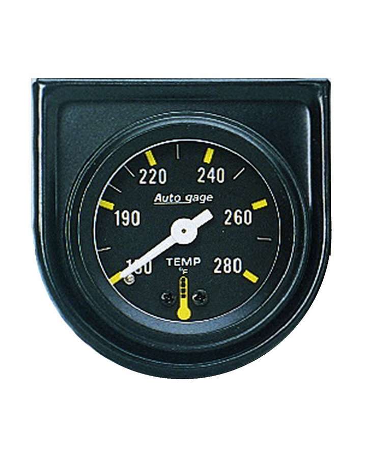 AutoMeter Water Temperature Gauge - Auto Gage - 130-280 Degree F - Mechanical - Analog - Full Sweep - 1-1/2 in Diameter - 1/8 in NPT Port - Panel Mount - Black Face - Each