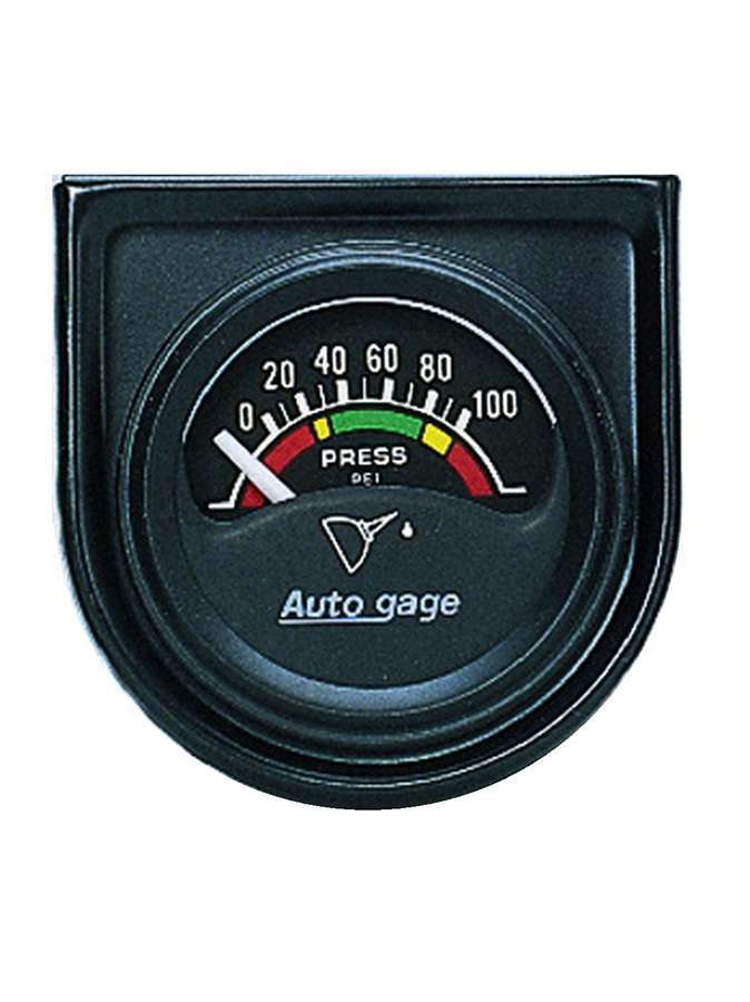AutoMeter Oil Pressure Gauge - Auto Gage - 0-100 psi - Electric - Analog - Short Sweep - 1-1/2 in Diameter - Mounting Panel - Black Face - Each