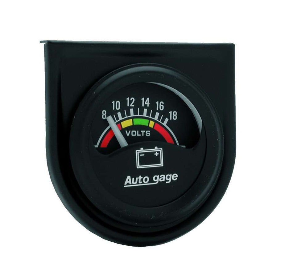 AutoMeter Voltmeter - Auto Gage - 8-18V - Electric - Analog - Short Sweep - 1-1/2 in Diameter - Panel Mounted - Black Face - Each