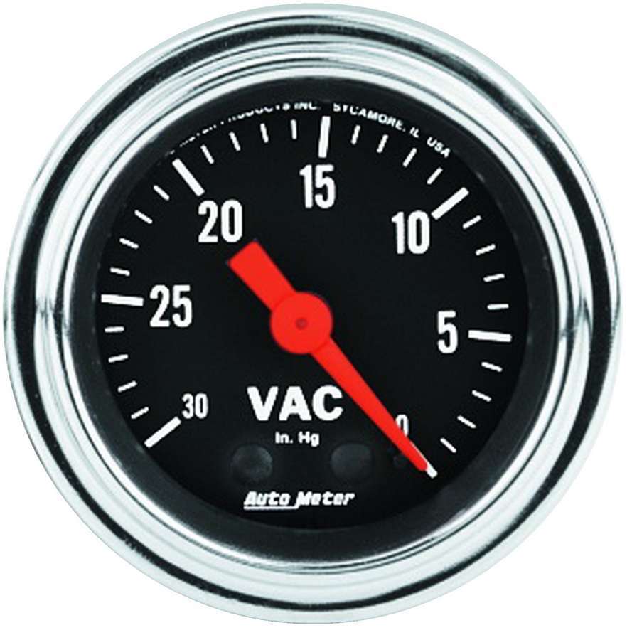 AutoMeter Vacuum Gauge - Traditional Chrome - 0-30 in HG - Mechanical - Analog - 2-1/16 in Diameter - Black Face - Each