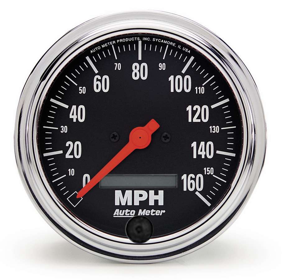 AutoMeter Speedometer - Traditional Chrome - 160 MPH - Electric - Analog - 3-3/8 in Diameter - Programmable - Black Face - Each