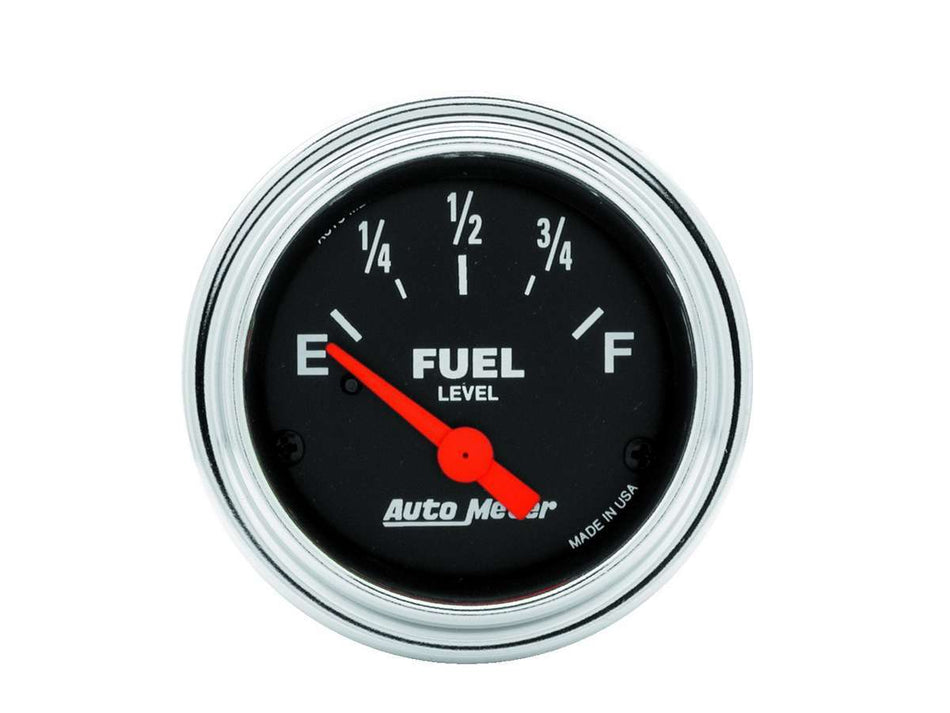 AutoMeter Fuel Level Gauge - Traditional Chrome - 240-33 ohm - Electric - Analog - Short Sweep - 2-1/16 in Diameter - Black Face - Each