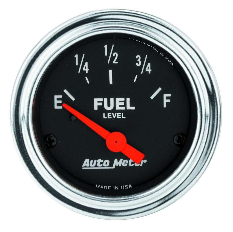 AutoMeter Fuel Level Gauge - Traditional Chrome - 0-30 ohm - Electric - Analog - Short Sweep - 2-1/16 in Diameter - Black Face - Each