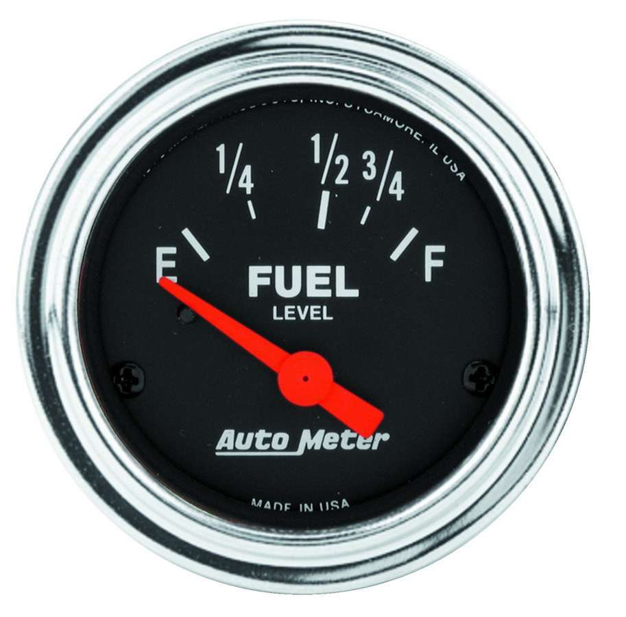 AutoMeter Fuel Level Gauge - Traditional Chrome - 16-158 ohm - Electric - Analog - Short Sweep - 2-1/16 in Diameter - Black Face - Each