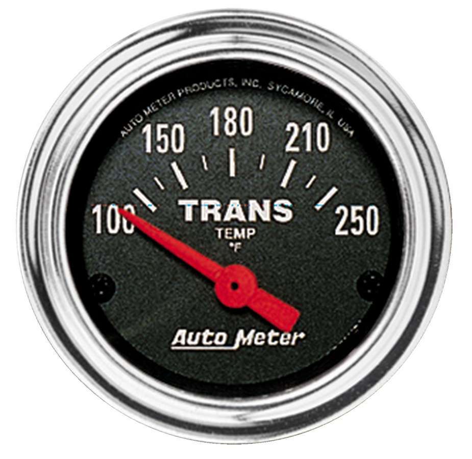 AutoMeter Transmission Temperature Gauge - Traditional Chrome - 100-250 Degree F - Electric - Analog - Short Sweep - 2-1/16 in Diameter - Black Face - Each