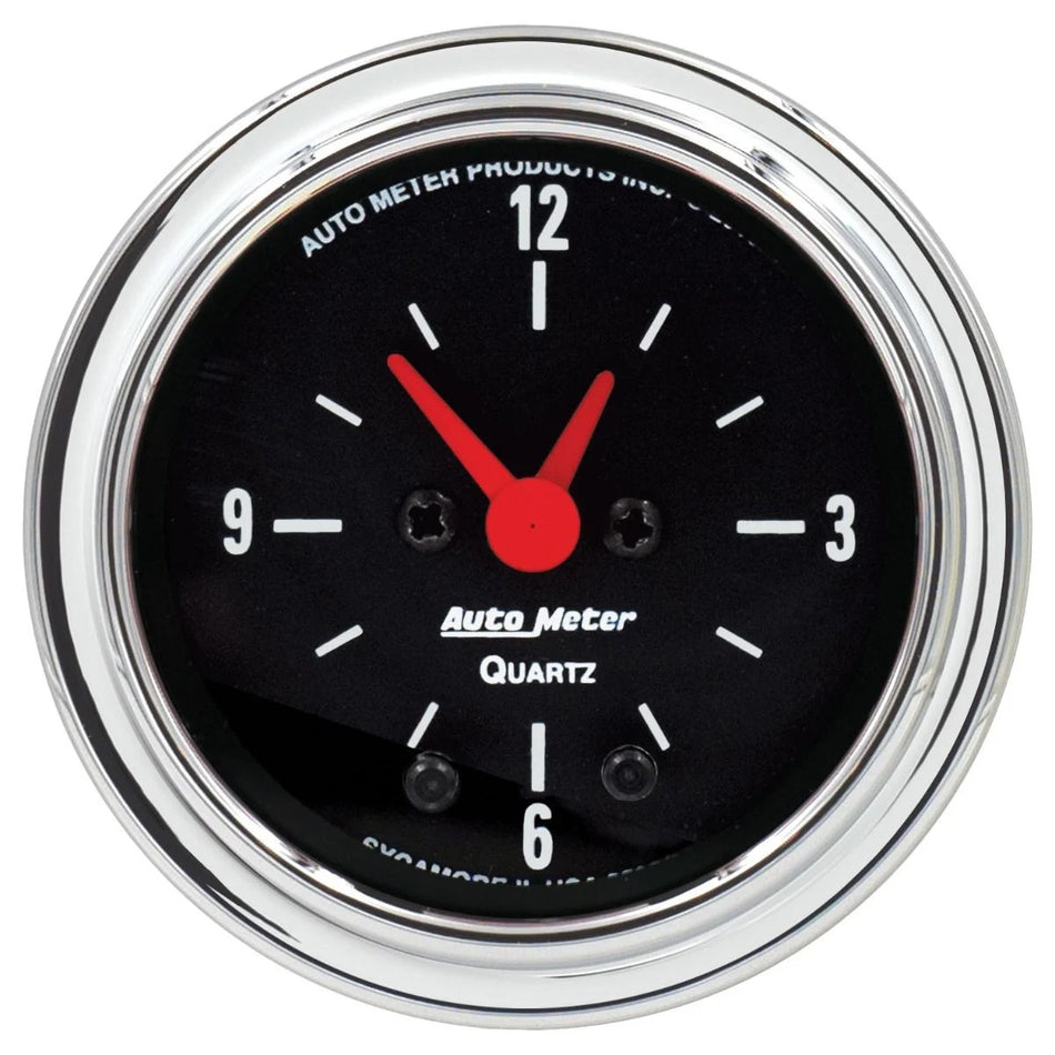 AutoMeter Clock Gauge - Traditional Chrome - Electric - Analog - 2-1/16 in Diameter - Black Face - Each