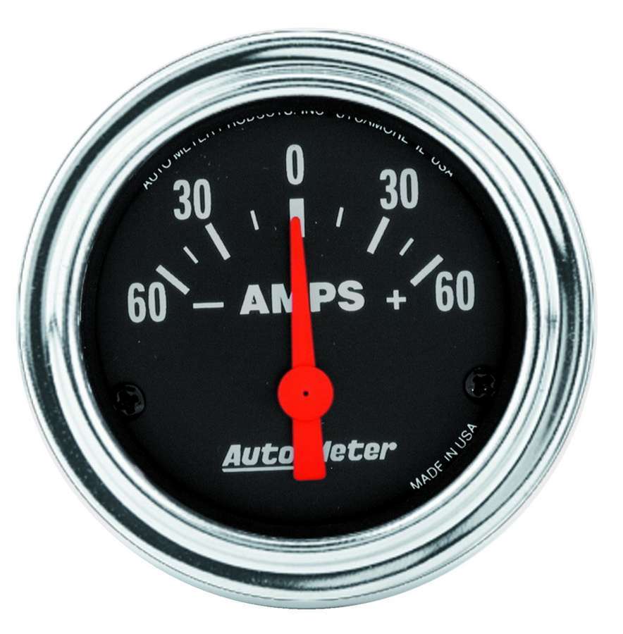 AutoMeter Ammeter - Traditional Chrome - 60-0-60 amps - Electric - Analog - Short Sweep - 2-1/16 in Diameter - Black Face - Each