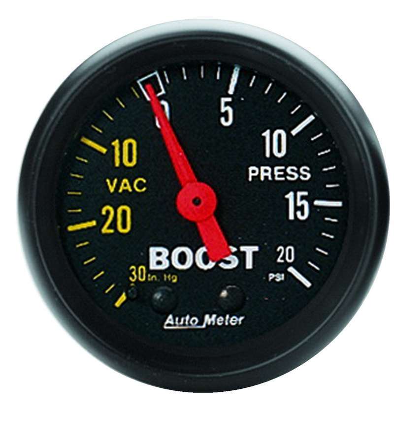 AutoMeter Boost / Vacuum Gauge - Z-Series - 30 in HG-20 psi - Mechanical - Analog - 2-1/16 in Diameter - Black Face - Each