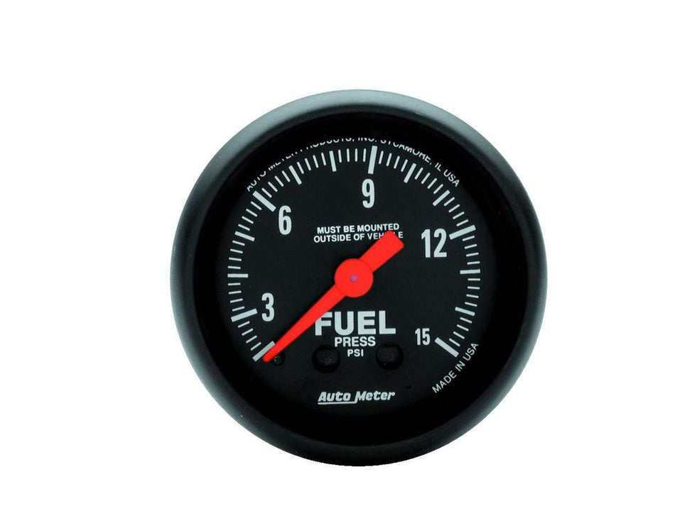 AutoMeter Fuel Pressure Gauge - Z-Series - 0-15 psi - Mechanical - Analog - Full Sweep - 2-1/16 in Diameter - Black Face - Each