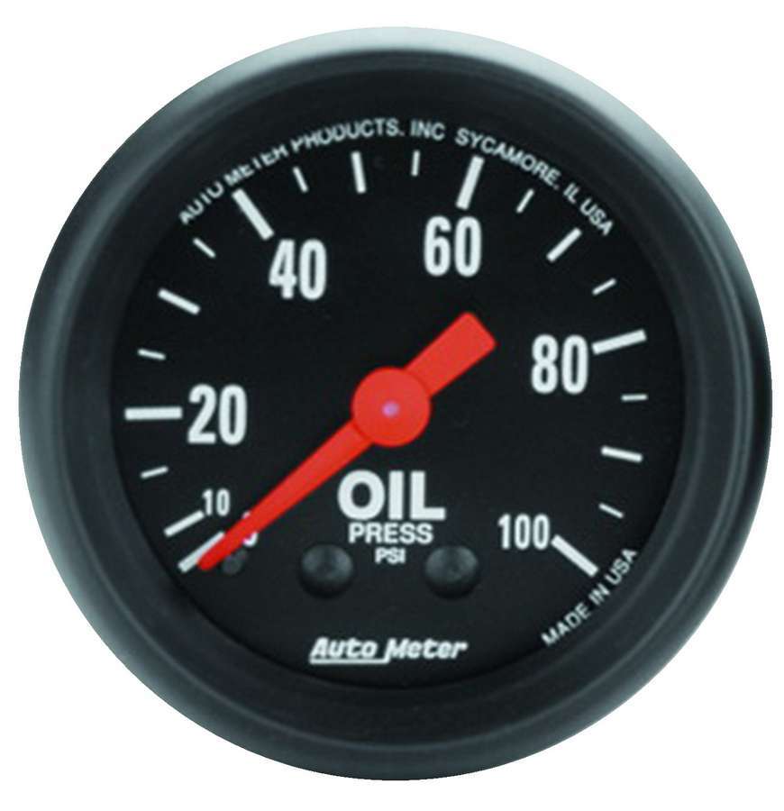 AutoMeter Oil Pressure Gauge - Z-Series - 0-100 psi - Mechanical - Analog - Full Sweep - 2-1/16 in Diameter - Black Face - Each