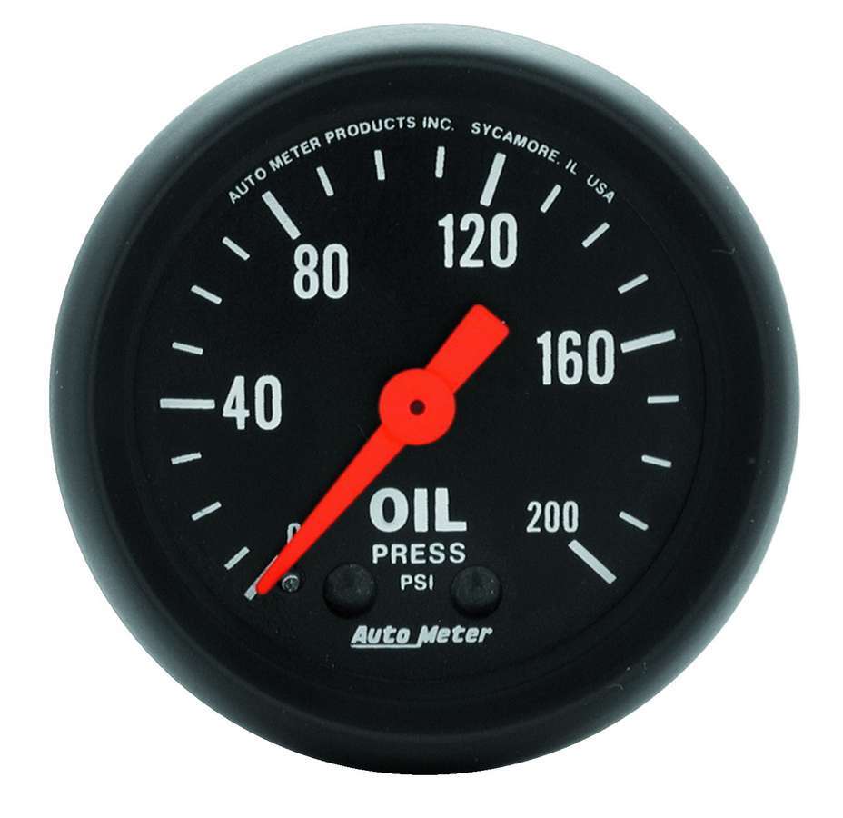 AutoMeter Oil Pressure Gauge - Z-Series - 0-200 psi - Mechanical - Analog - Full Sweep - 2-1/16 in Diameter - Black Face - Each