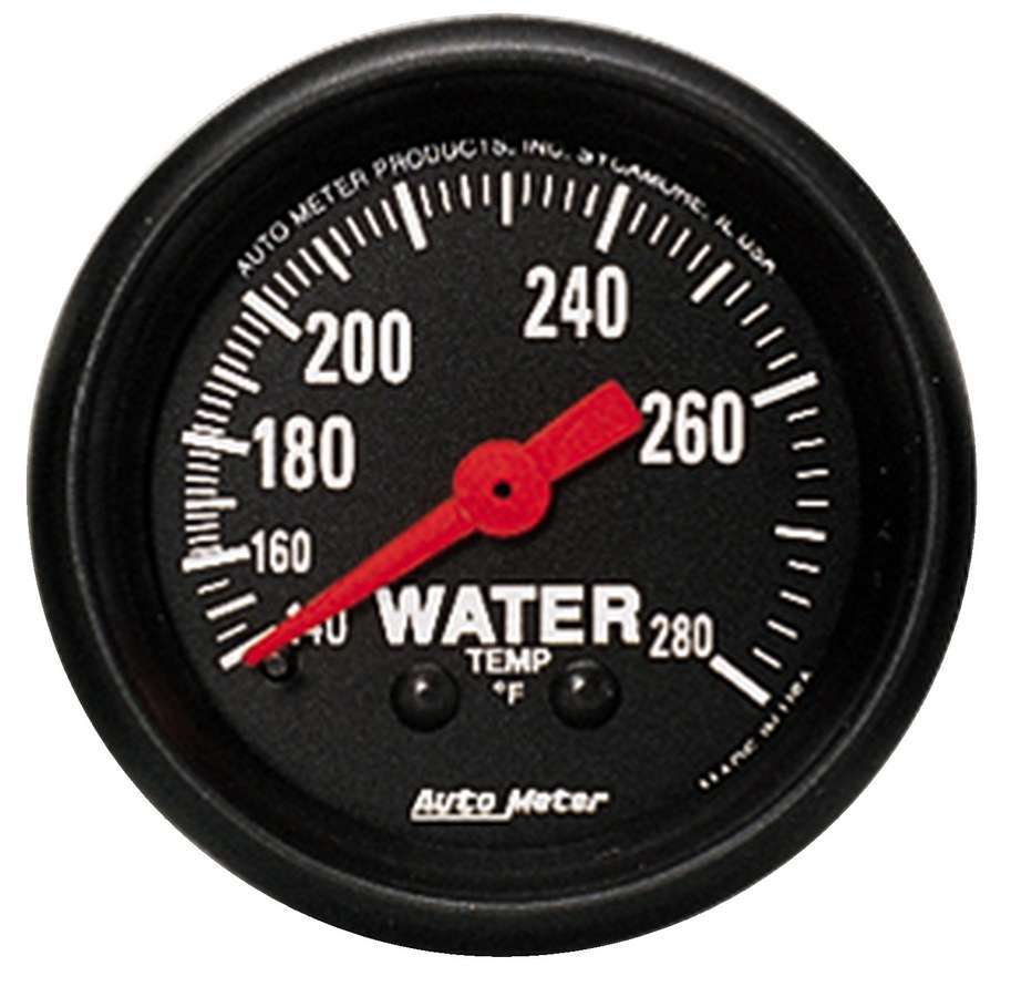 AutoMeter Water Temperature Gauge - Z-Series - 140-280 Degree F - Mechanical - Analog - Full Sweep - 2-1/16 in Diameter - Black Face - Each