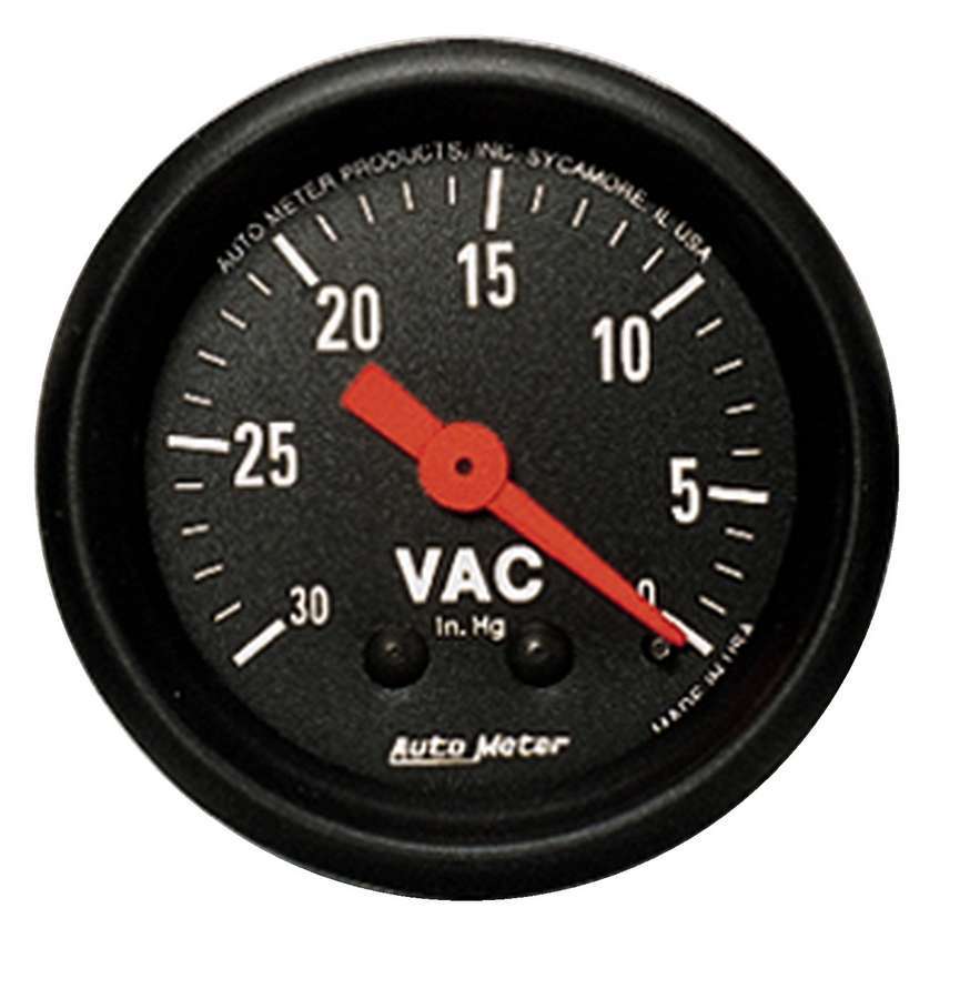 AutoMeter Vacuum Gauge - Z-Series - 0-30 in HG - Mechanical - Analog - 2-1/16 in Diameter - Black Face - Each