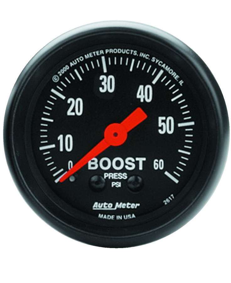 AutoMeter Boost Gauge - Z Series - 0-60 psi - Mechanical - Analog - 2-1/16 in Diameter - Black Face - Each