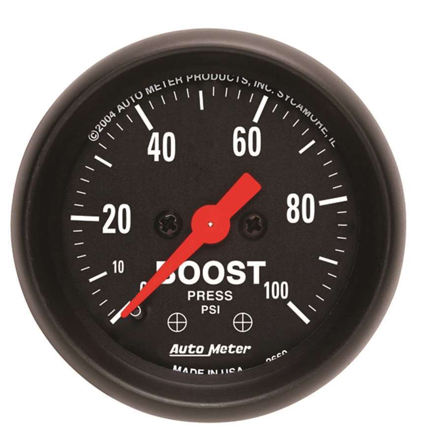 AutoMeter Boost Gauge - Z Series - 0-100 psi - Mechanical - Analog - 2-1/16 in Diameter - Black Face - Each