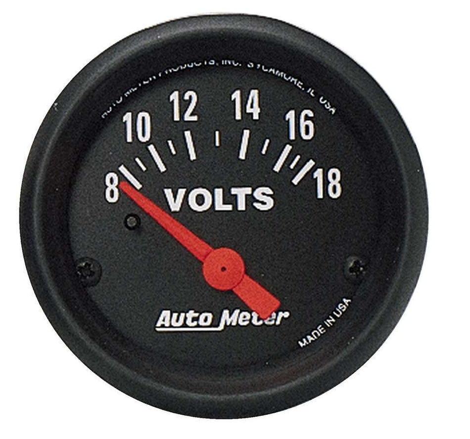 AutoMeter Voltmeter - Z-Series - 8-18V - Electric - Analog - Short Sweep - 2-1/16 in Diameter - Black Face - Each