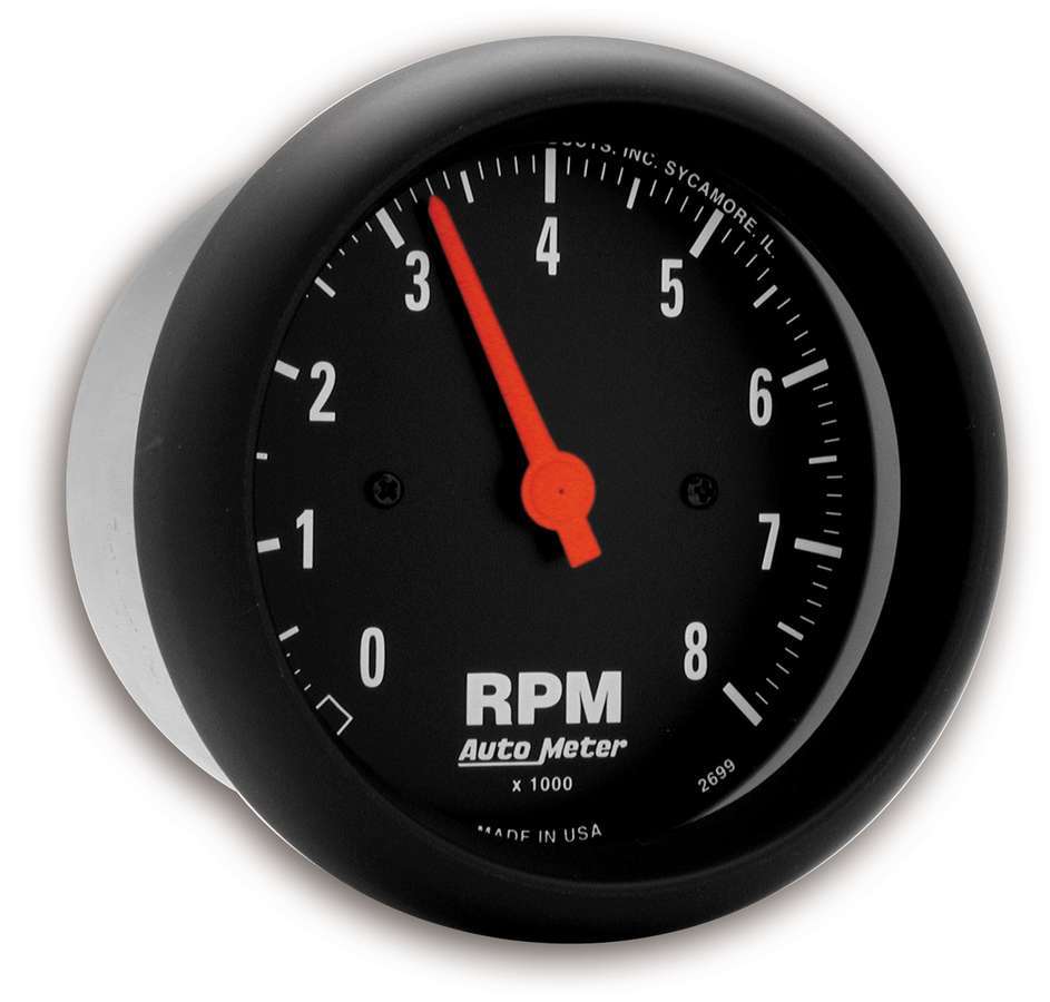 AutoMeter Tachometer - Z-Series - 8000 RPM - Electric - Analog - 3-3/8 in Diameter - Dash Mount - Black Face - Each