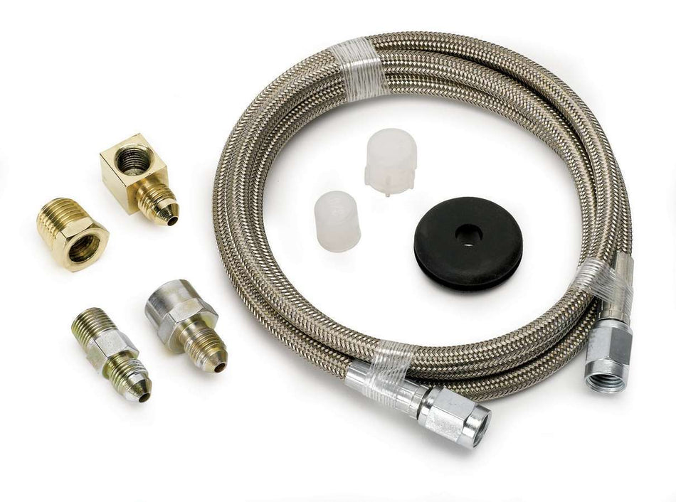 AutoMeter Gauge Line Kit - 3 AN - 4 ft - 3 AN Female to 3 AN Female - Fittings Included - Braided Stainless - Mechanical Pressure Gauges - Kit