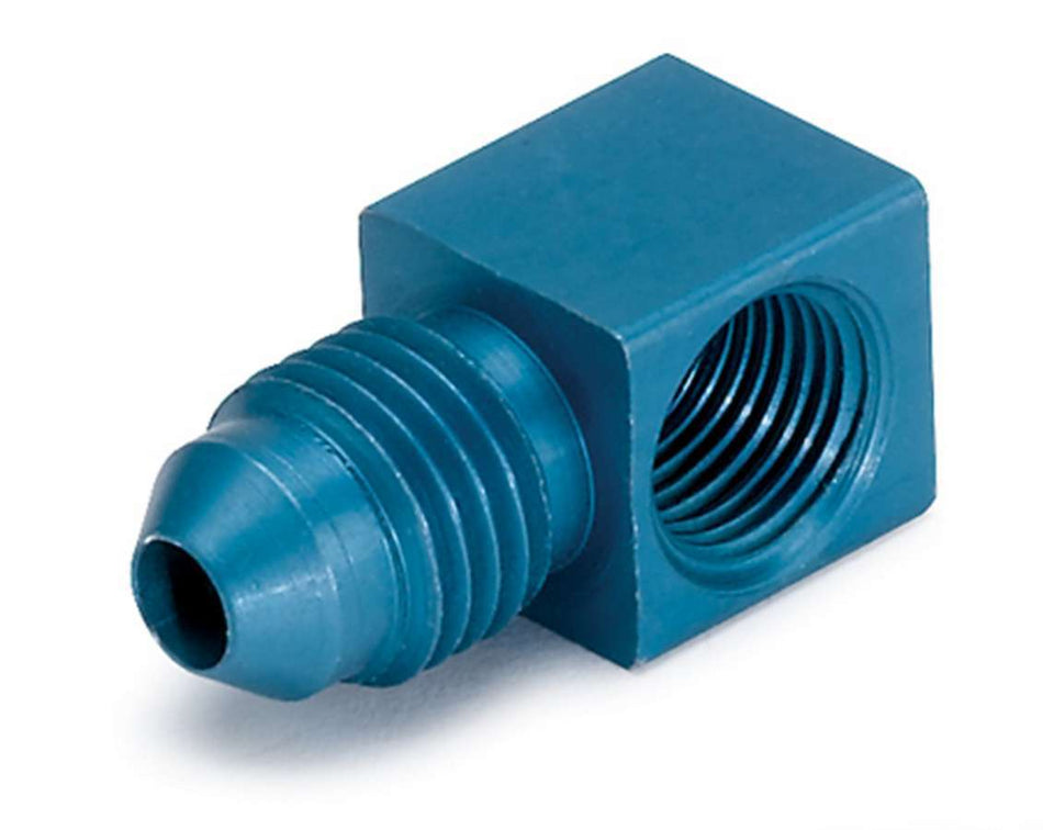 AutoMeter Fitting - Adapter - 90 Degree - 1/8 in NPT Female to 4 AN Male - Aluminum - Blue Anodized - Mechanical Pressure / Vacuum Gauges - Each