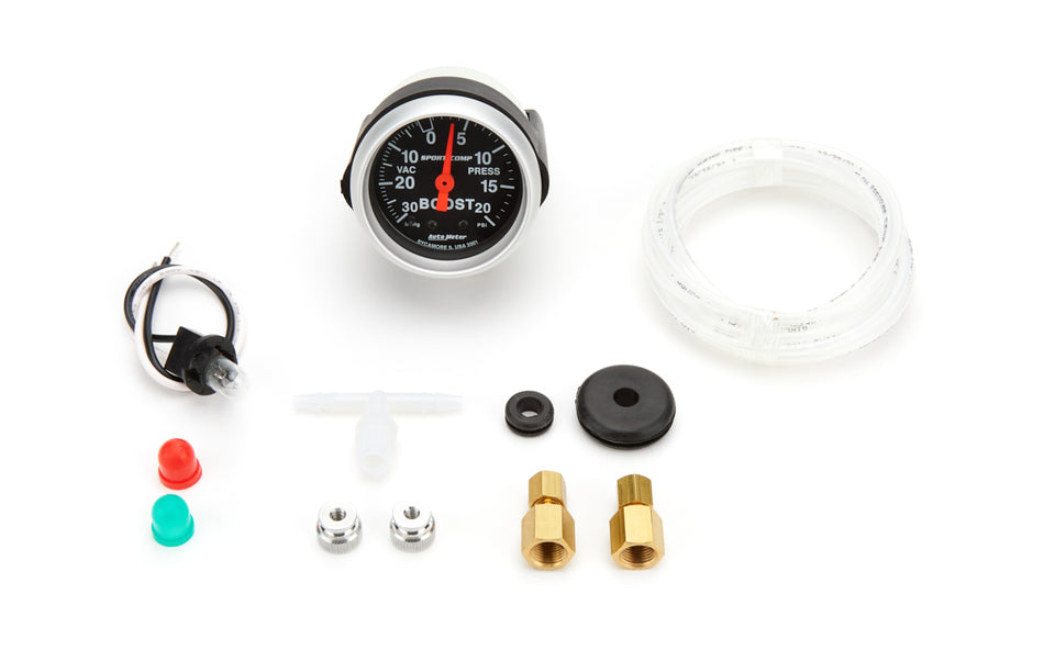 AutoMeter Boost / Vacuum Gauge - Sport-Comp - 30 in HG-20 psi - Mechanical - Analog - 2-1/16 in Diameter - Black Face - Each