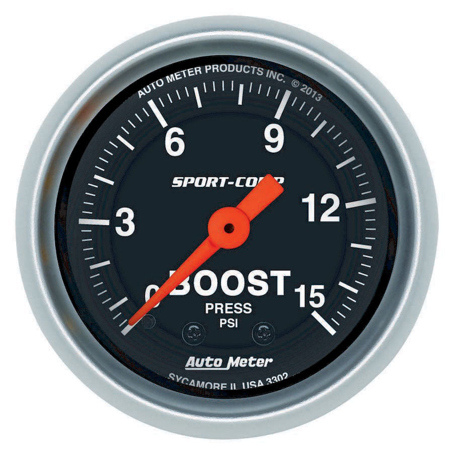 AutoMeter Boost / Vacuum Gauge - Sport-Comp - 0-15 psi - Mechanical - Analog - 2-1/16 in Diameter - Black Face - Each
