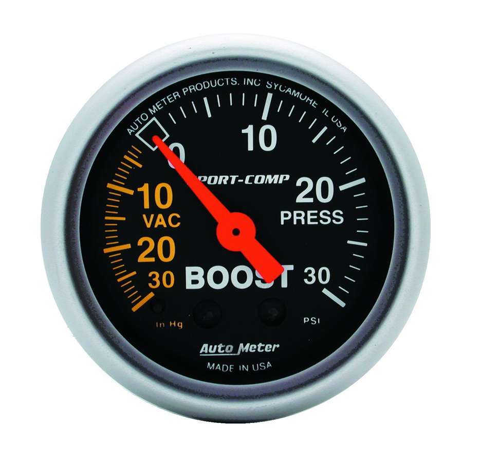 AutoMeter Boost / Vacuum Gauge - Sport-Comp - 30 in HG-30 psi - Mechanical - Analog - 2-1/16 in Diameter - Black Face - Each